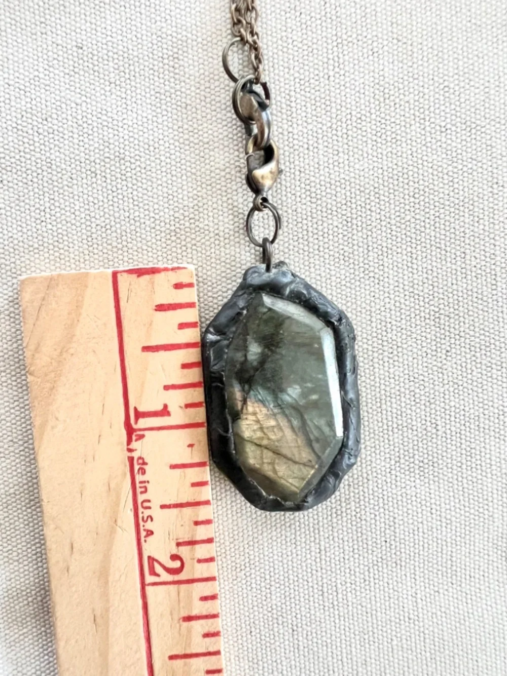 Long Chain Necklace with Labradorite Stones and Medallion